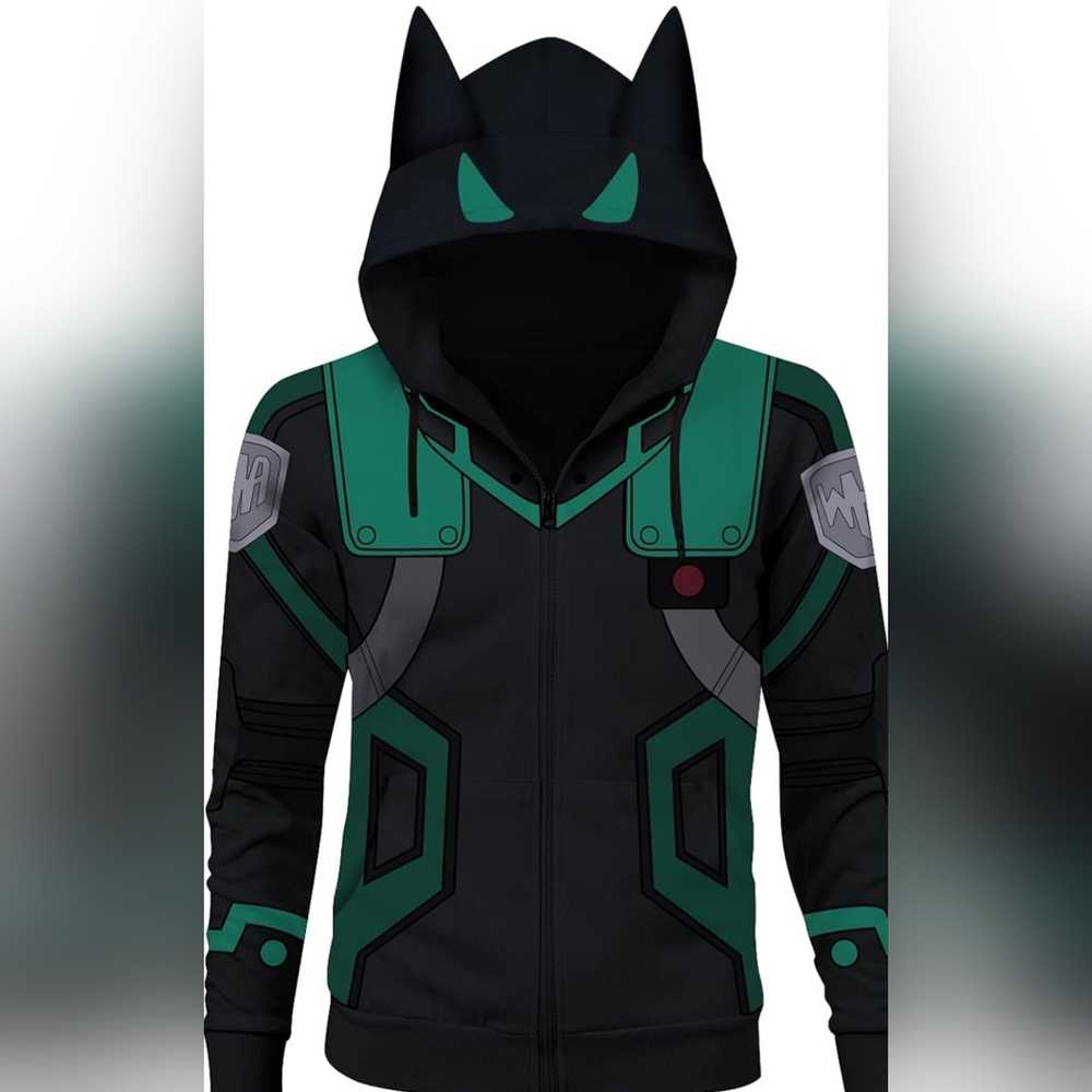 Amazon Kids Black and Teal Hooded Jacket with Cat-Ear Hood